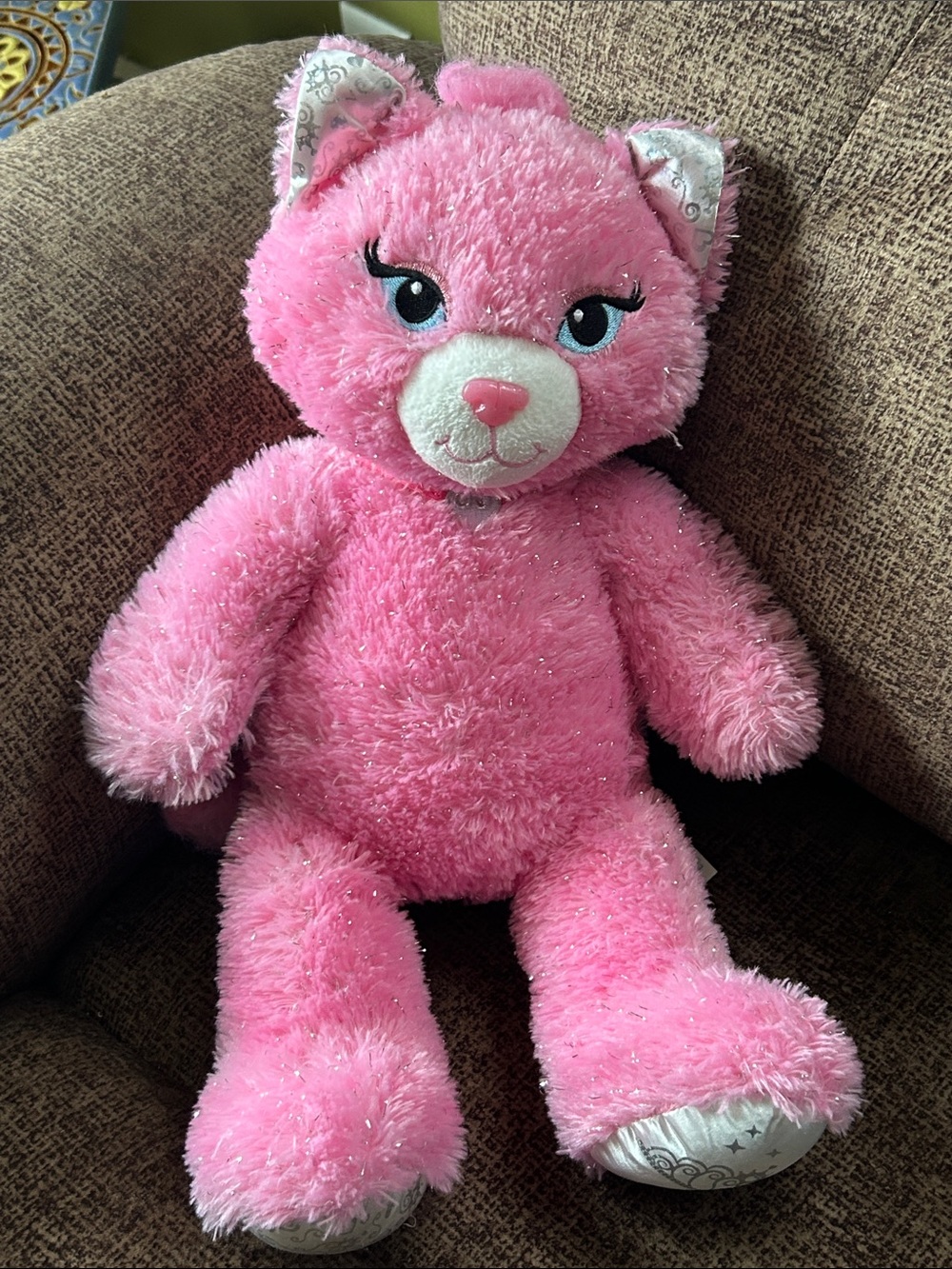 Build-A-Bear Plush Pink Cat Stuffed Toy - Soft Sparkle Plush 17”